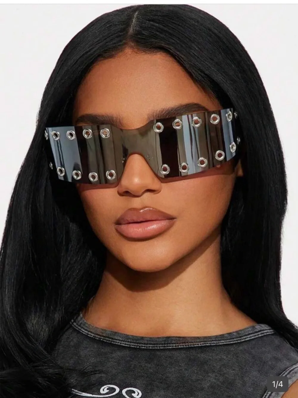 SHEIN Rivet-Trim Shield Sunglasses - Smoke